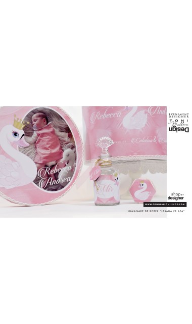 Trusou botez cu lebada pentru fetite personalizat prin brodare, Little Swan 13